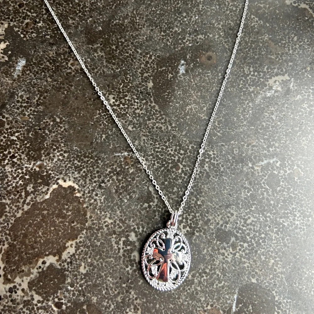 Silver Tone Cross Necklace with Chain
